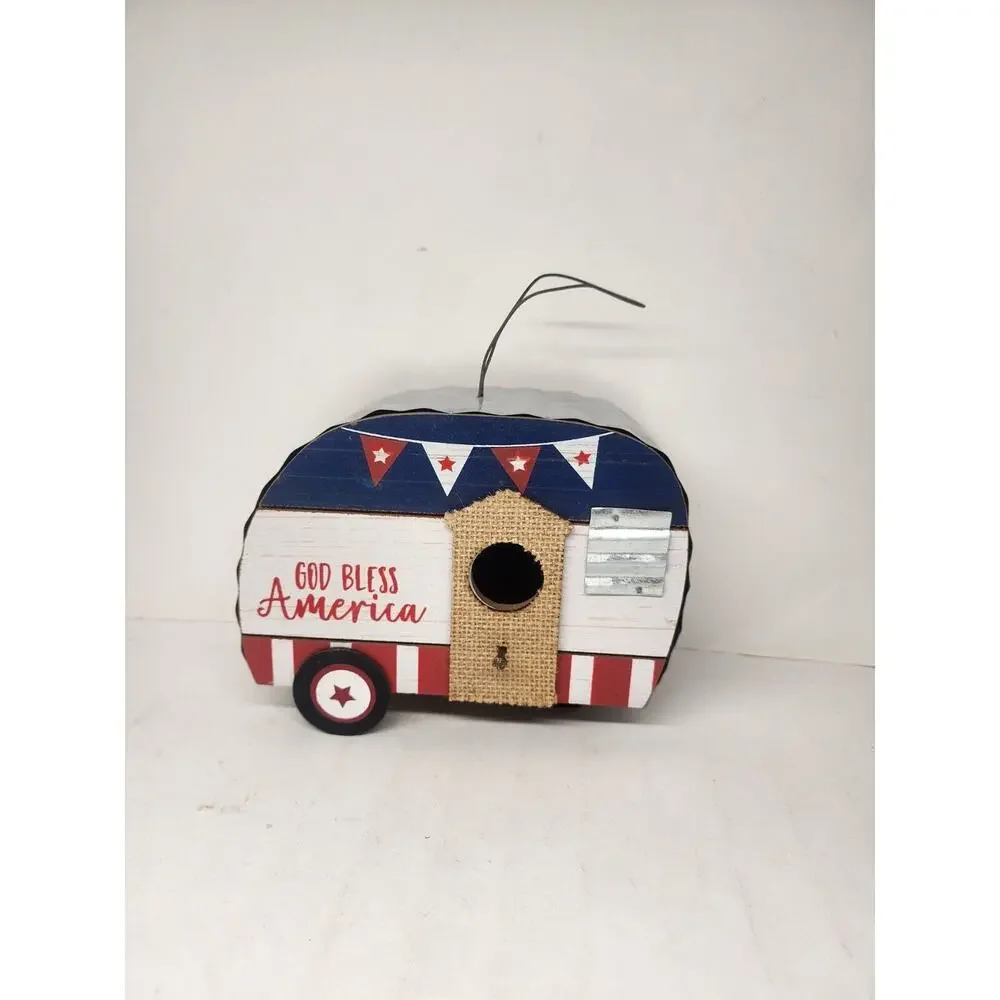 God Bless America Decorative Camper Bird House New Garden Decor trailer